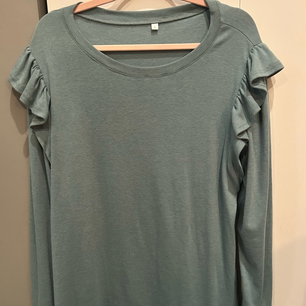 Green Ruffled Blouse with Long Sleeves